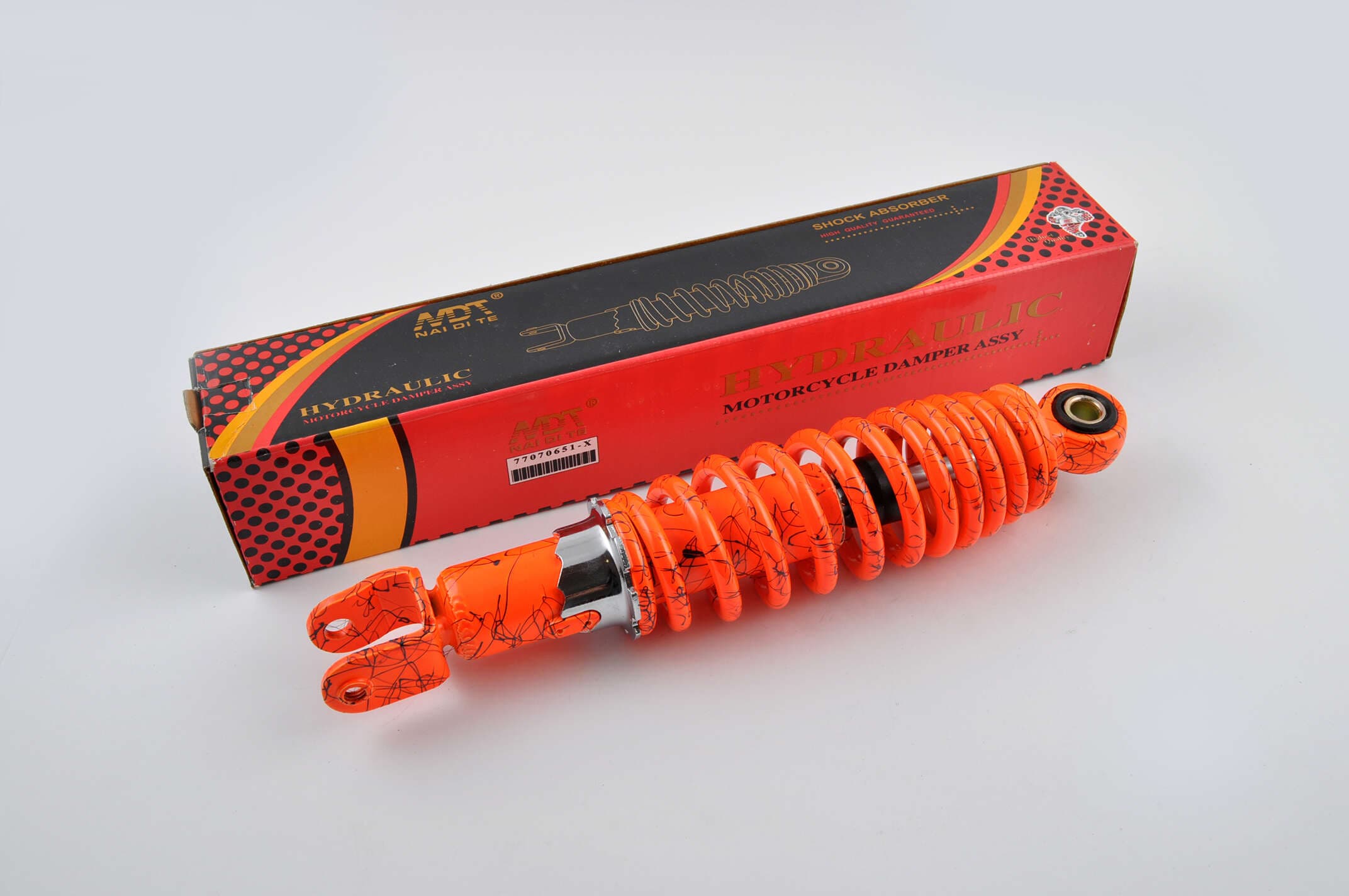 Амортизатор JOG 265mm, регулируемый (оранжевый +паутина) NDT