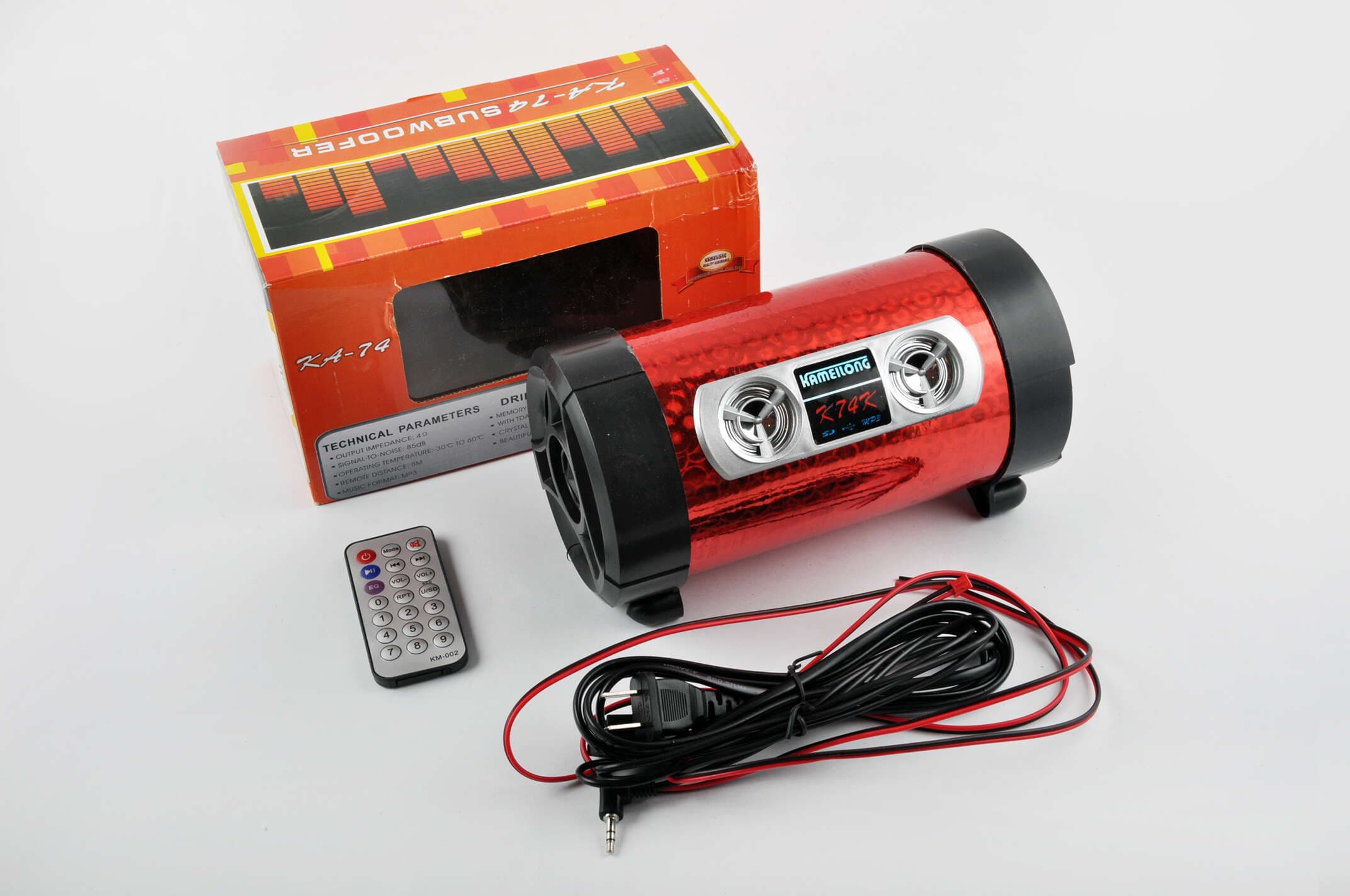 Сабвуфер KAMEILONG mod:KA-74-220 (4, хамелеон красный, 12V/220V, MP3/MicroSD/USB/AUX, ПДУ)