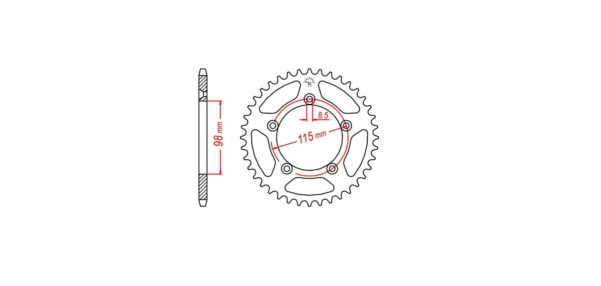 Звезда трансмиссии (задняя) Zongshen ZS200 428-46T (PCD=5*115mm, HUB=98mm, Pilot Hole dia=8,5mm) (GOOD) ST