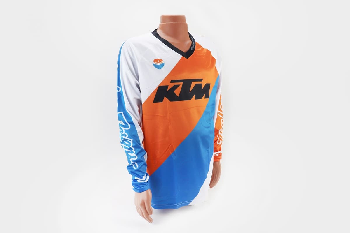 Футболка   (Джерси) мужская L-(Polyester 100%), длинные рукава, свободный крой, бело-оранжево-синяя KS