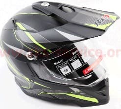 Шлем   кроссовый эндуро/АТV со стеклом BLD-819-7 М (57-58см), ЧЁРНЫЙ матовый с салатово-серым рисунком KS